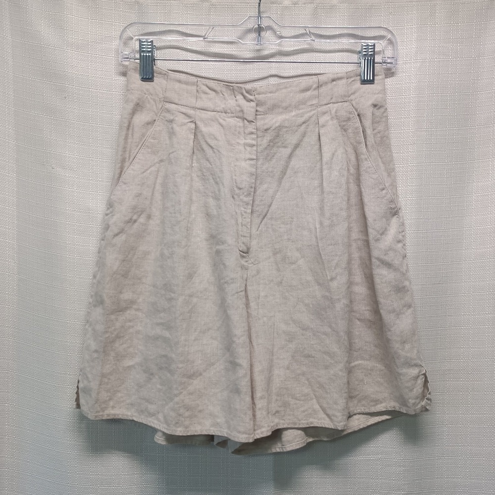 Lord & Taylor Petites Shorts Women's 6P Sand 100% Linen Pleated Beach Casual‎